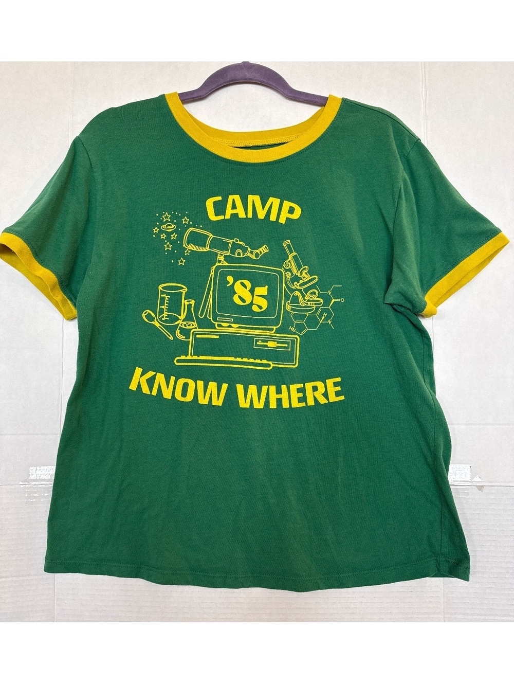 Stranger Things Camp Know Where 1985 Graphic Ringer T-Shirt XL